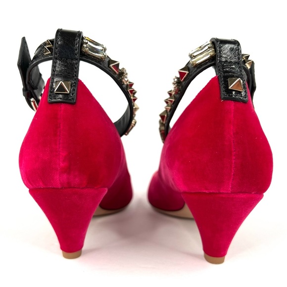 VALENTINO GARAVANI Studded Velvet Crystal Embellished Ankle Strap Pumps EU 35 - Picture 7 of 15